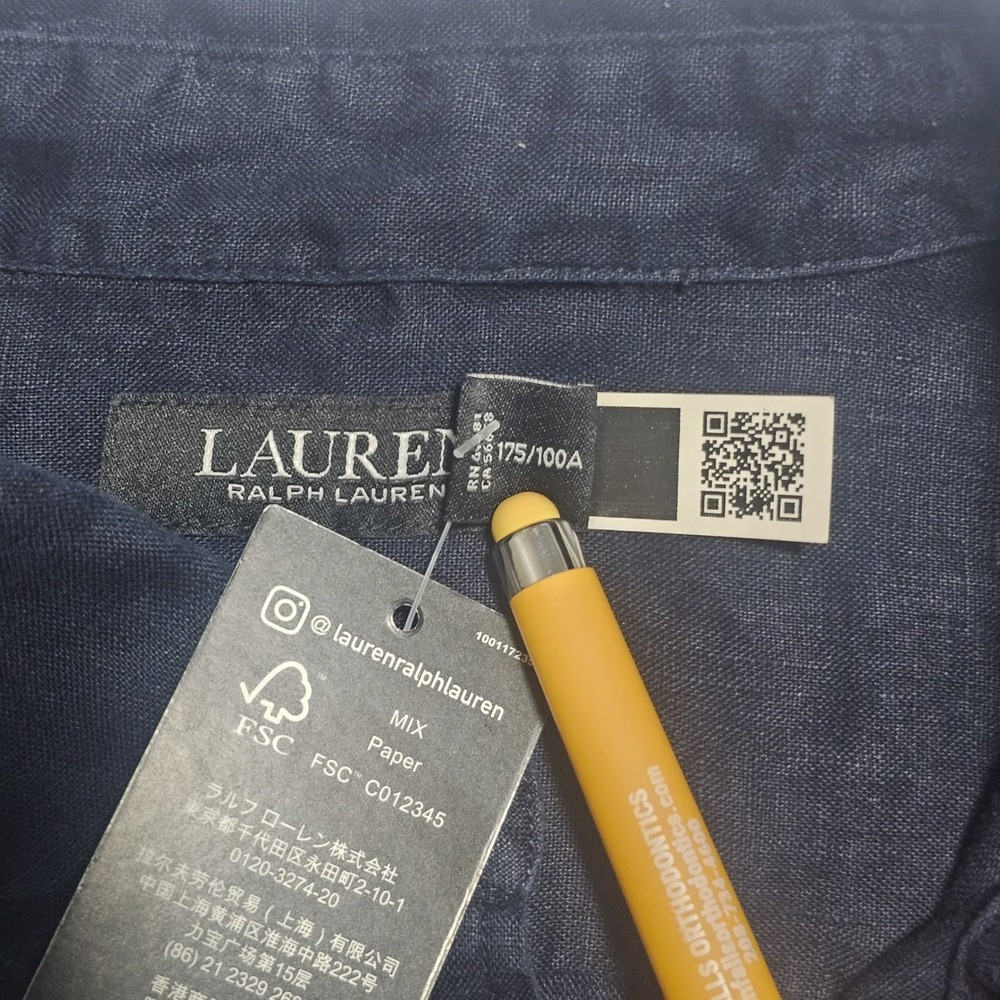 Lauren Ralph Lauren Relaxed Fit 100% Linen Roll Tab Sleeves Shirt Navy Women XL - Picture 7 of 13